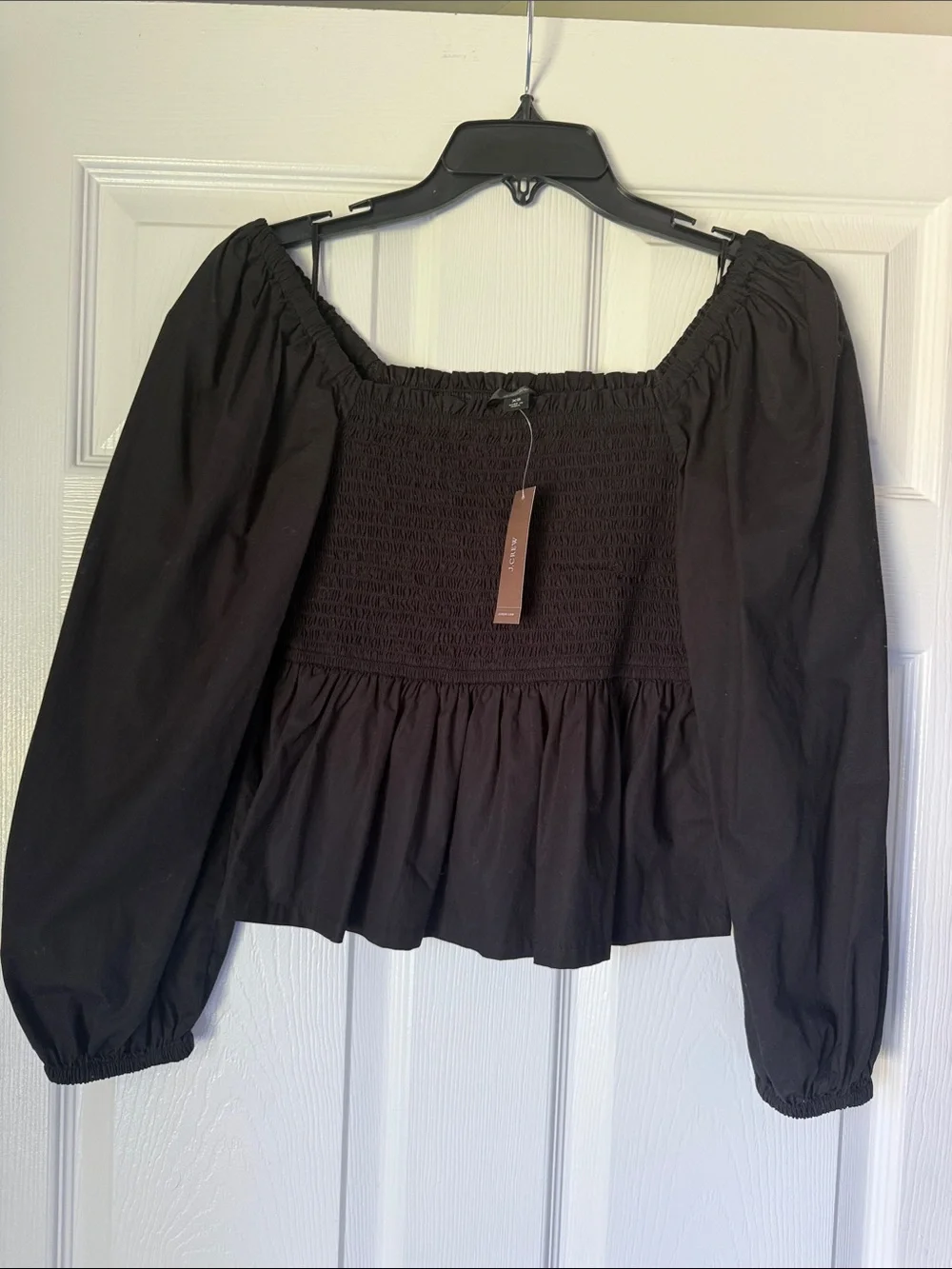 NWT J. Crew Black Smocked Peasant Blouse XS